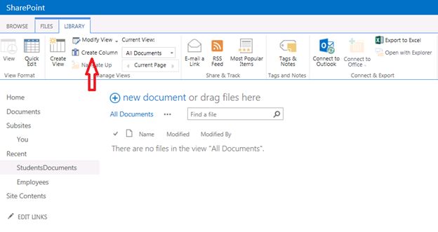 create column in List ribbon